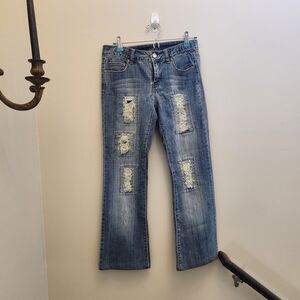 Vtg Y2K/2000s Cache Rhinestone Distressed Embellished Low Rise Jean Sz 4 Bootcut